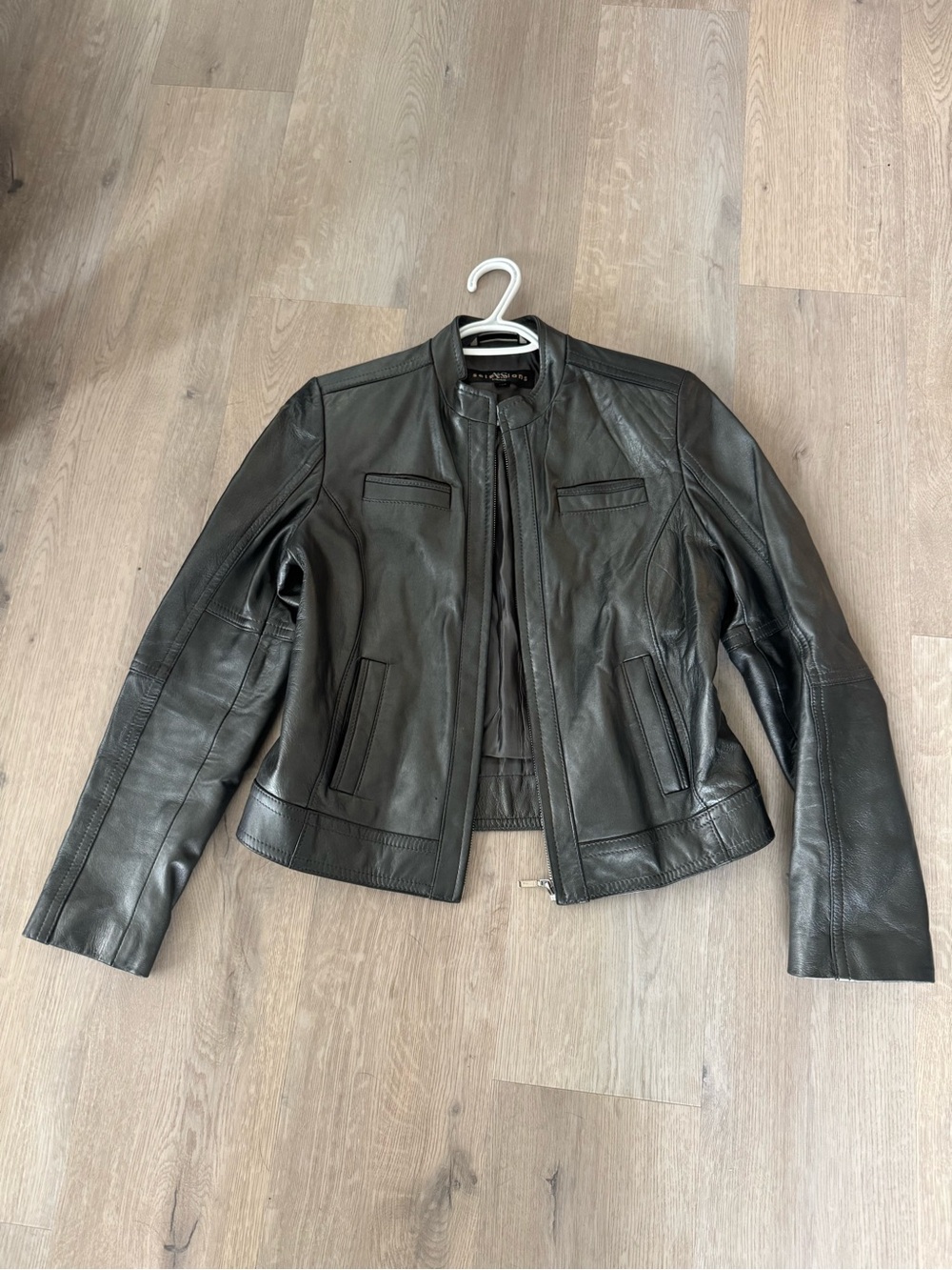 M&M'S Black Leather Moto Jacket with Stand Collar